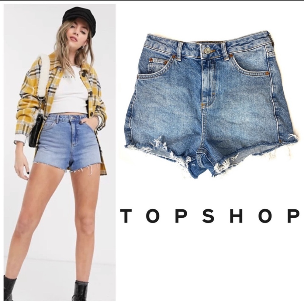 Topshop High Waist Mom Premium Denim Blue Jean Shorts size 2